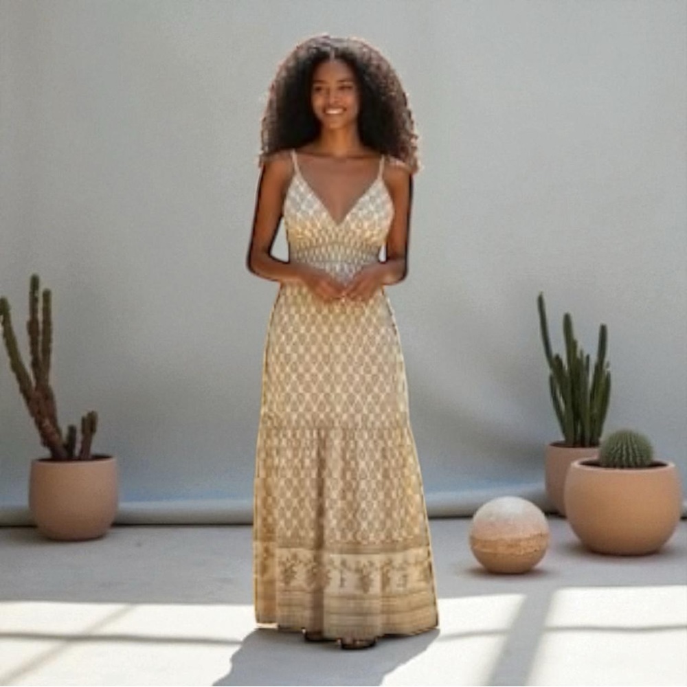 Target Beige and White Patterned Maxi Dress
